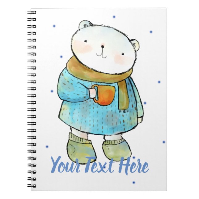 Coffee Loving Polar Bear Custom Notebook (Front)