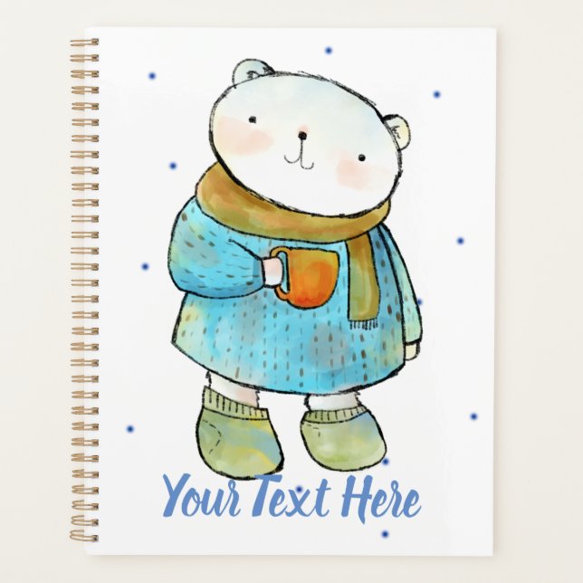 Coffee Loving Polar Bear Custom Planner (Front)
