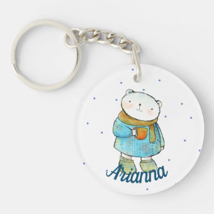 Coffee Loving Polar Bear Key Ring