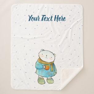 Coffee Loving Polar Bear Sherpa Blanket