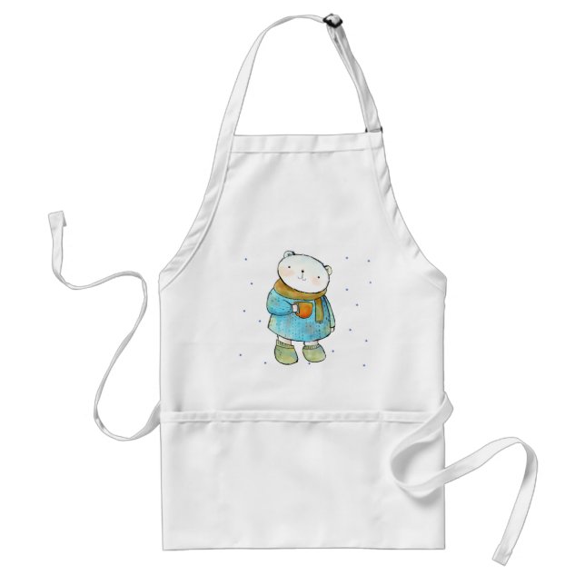 Coffee Loving Polar Bear Standard Apron (Front)