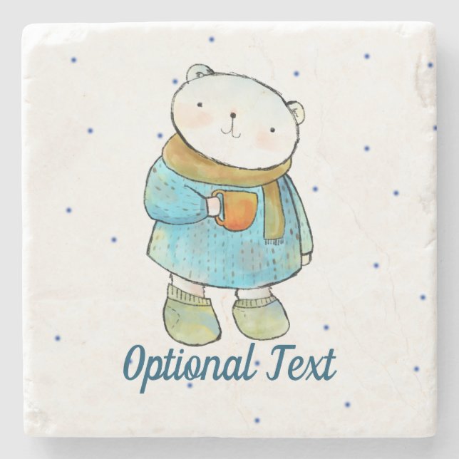 Coffee Loving Polar Bear Stone Coaster (Front)