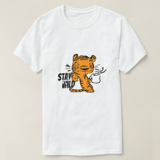 Coffee-Loving Tiger Cartoon Design T-Shirt