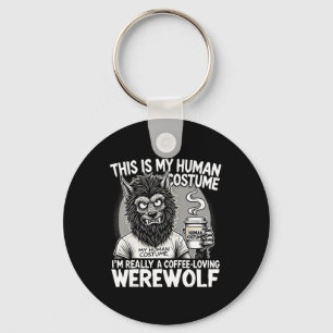 Coffee-loving Werewolf Human Costume Funny Hallowe Key Ring