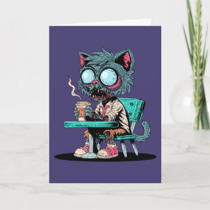 Coffee Loving Zombie Cat Card