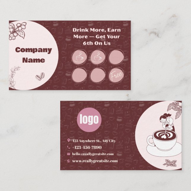 Coffee Loyalty Punch Card Burgundy (Front/Back)