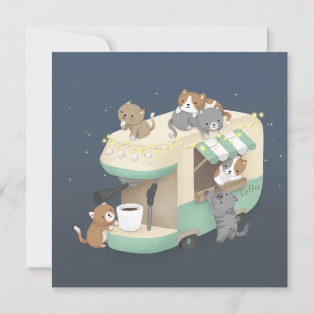 Coffee Maker Camper Cafe & Kittens  Invitation (Front)