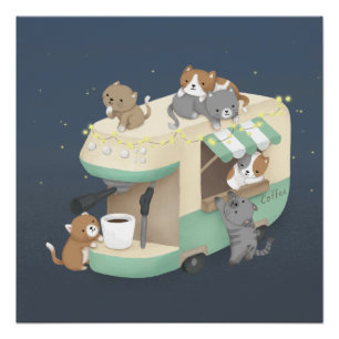 Coffee Maker Camper Cafe & Kittens Poster
