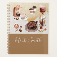 Coffee Maker cup bean watercolor with name script 