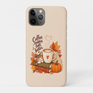 Coffee Makes Fall Better – Cosy Autumn Coffee Cat iPhone 11 Pro Case