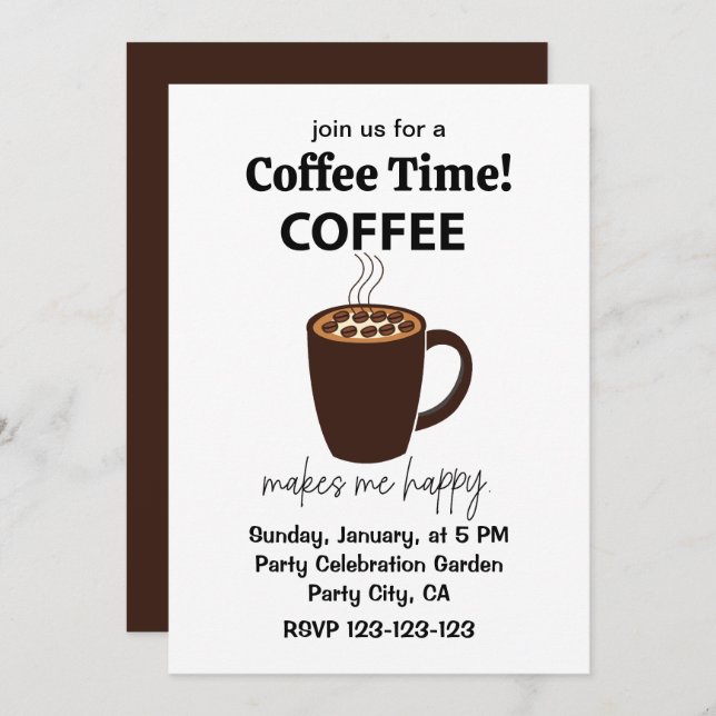 Coffee Makes Me Happy Coffee Invitation (Front/Back)
