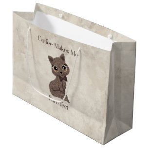 Coffee Makes Me Purr-fect-Coffee Bean-Cat- Medium Large Gift Bag