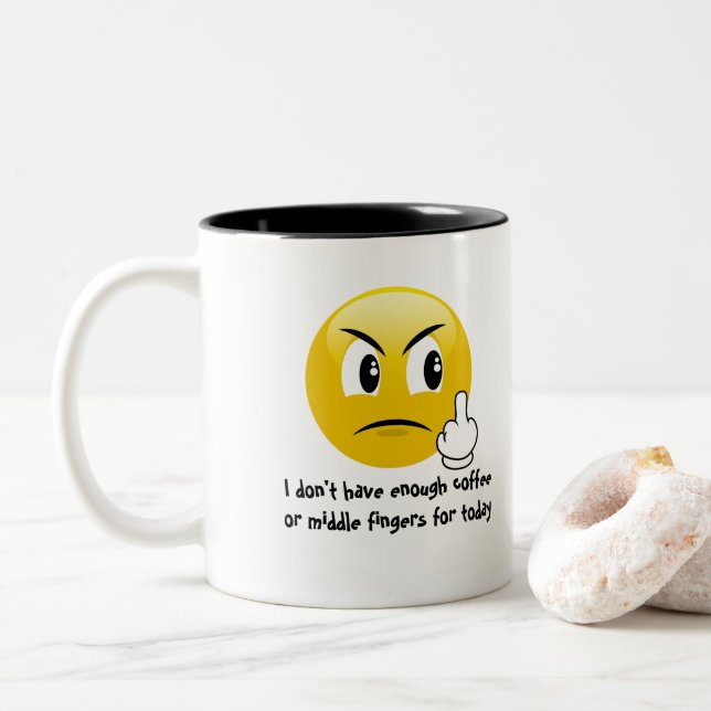 Coffee & Middle Fingers (emoji) Coffee Mug (With Donut)