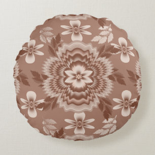 Coffee & Milk Colour Flowers Fractal Art Pattern Round Cushion