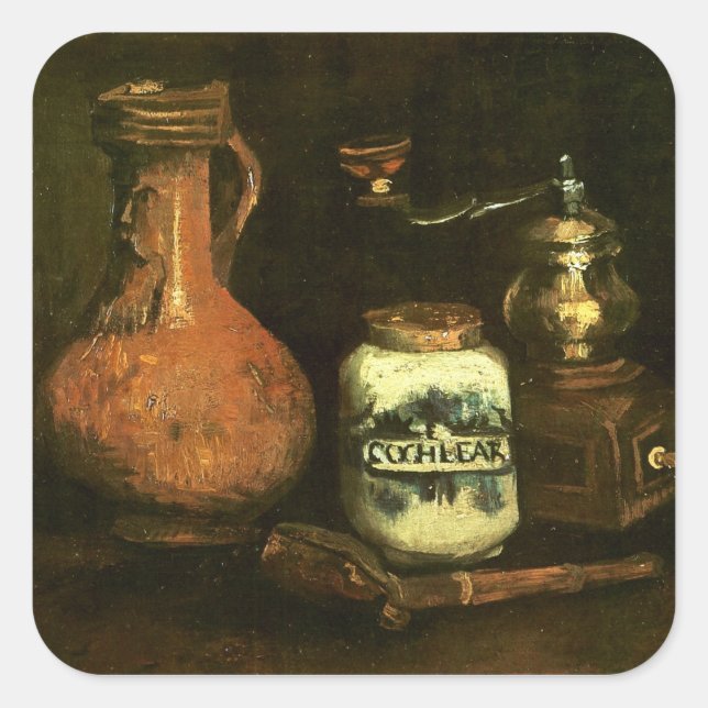 Coffee Mill Pipe Case & Jug Van Gogh Fine Art Square Sticker (Front)