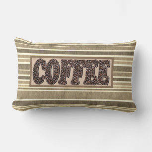 "Coffee" Minimalist Coffee Beans Earth Tone Lumbar Cushion