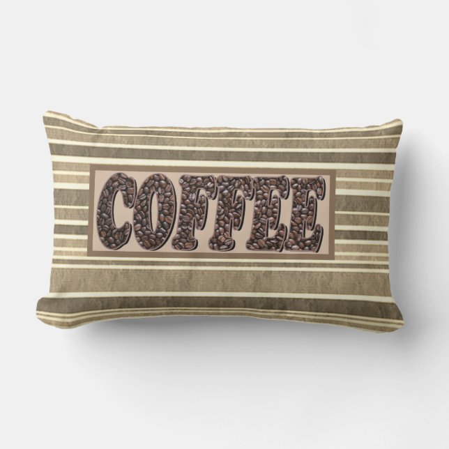 "Coffee" Minimalist Coffee Beans Earth Tone Lumbar Cushion (Front)