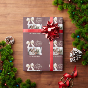 Coffee mocha cream bow photo script Christmas Wrapping Paper