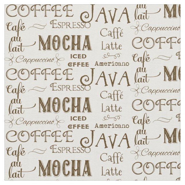 Coffee Mocha Espresso Cafe Latte Drink Names Fabric (Close Up)