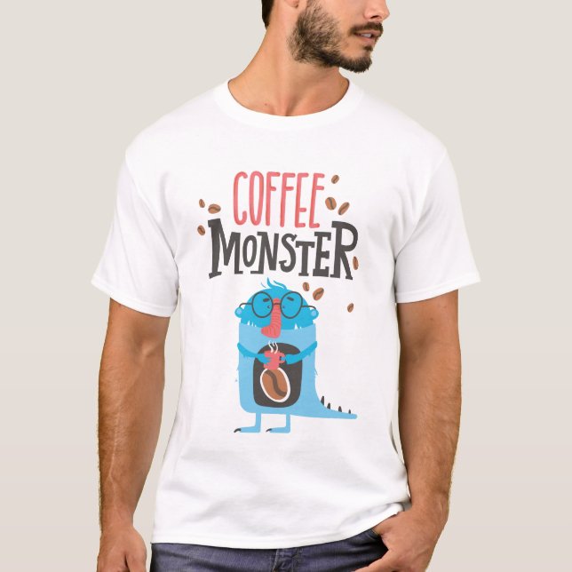 Coffee Monster Funny Simple Modern Cute T-Shirt (Front)