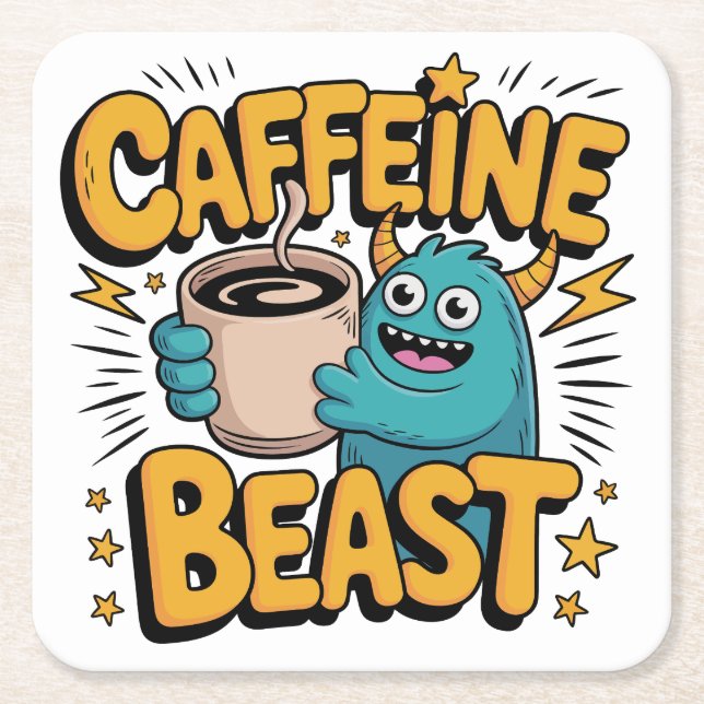 Coffee Monster Square Paper Coaster (Front)