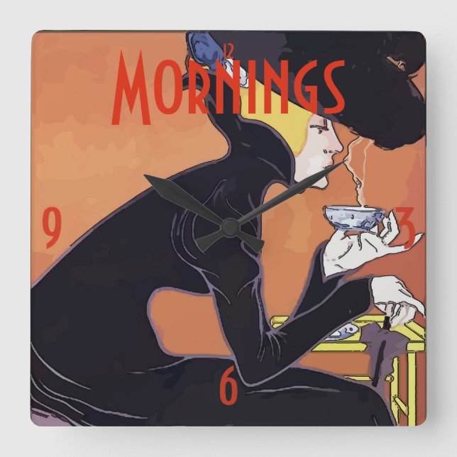 Coffee Morning Vintage Style Square Wall Clock (Front)