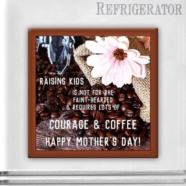 Coffee Mother's Day Magnet (Magnet featuring a coffee themed design with a lovely pink flower - nice for Mother's Day)