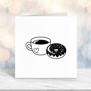 Coffee Mug and Chocolate Doughnut with Sprinkles Self-inking Stamp