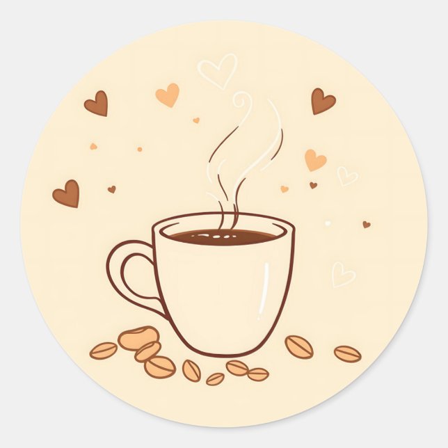 Coffee Mug and Steam in Doodle Style Classic Round Sticker (Front)
