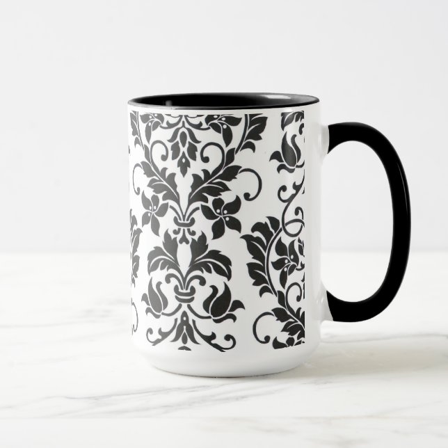 Coffee mug...black and white damask mug (Right)