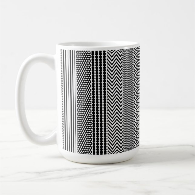 Coffee Mug - Black and White Mixed Design Pattern (Left)