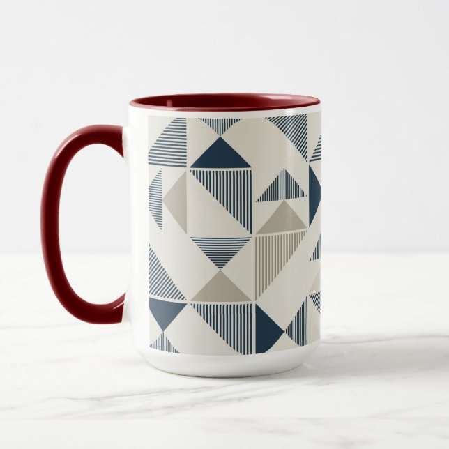 Coffee Mug – Blue & Beige Triangle Design  (Left)