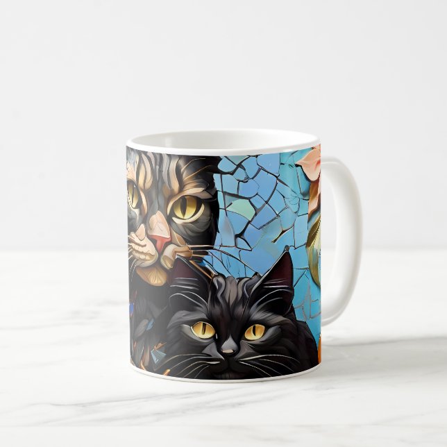 Coffee Mug Cat Mosaic Stained Glass Designer Mug (Front Right)