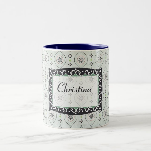 Coffee Mug Cup 2 Blue Flower Pattern (Center)