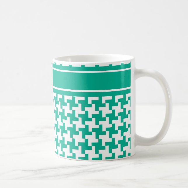 Coffee Mug, Emerald Green Dogtooth Check Coffee Mug (Right)