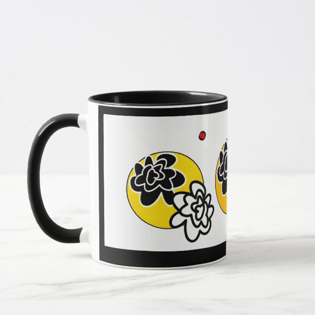 Coffee mug Friendly Flower geometric red yellow (Left)