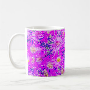 Coffee Mug, Fuchsia Flowers On Blue Mug