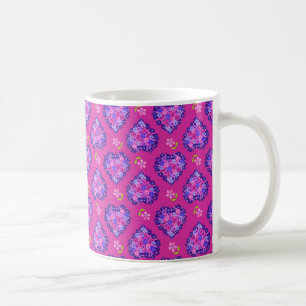 Coffee Mug, Heartsand Flowers, Magenta and Mauve Mug