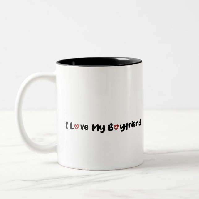 Coffee Mug: "I Love My Boyfriend" Two-Tone Coffee Mug (Left)