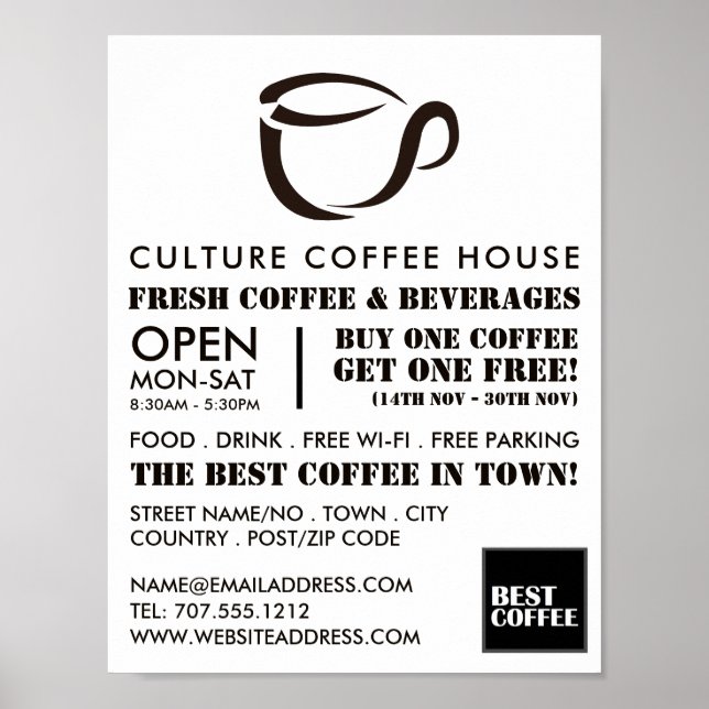 Coffee Mug Icon, Barista, Café, Coffeehouse Poster (Front)