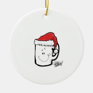 Coffee Mug in Santa Hat Card Ceramic Tree Decoration
