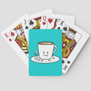 Coffee mug latte coffee eating sugar cubes cream playing cards