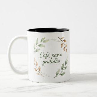 Coffee Mug, Peace and Gratitude – Aqua Leaf Crown Two-Tone Coffee Mug