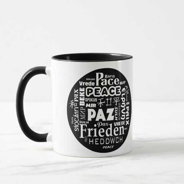 Coffee mug peace in multiple languages (Left)