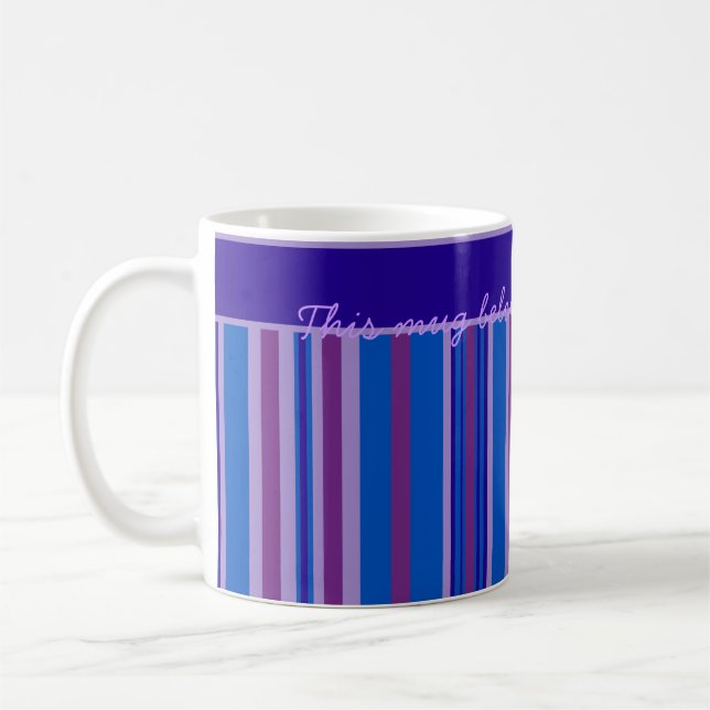 Coffee Mug: Personalize Blue, Mauve, Pink Stripes Coffee Mug (Left)