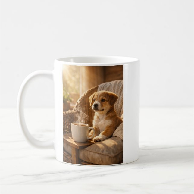  Coffee Mug  Sunny Morning Cozy Puppy  (Left)