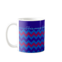Coffee Mug to Personalize Blue, Plum Pink  Zigzags