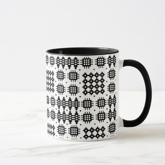 Coffee Mug: Welsh Tapestry Pattern, Black on White Mug (Right)
