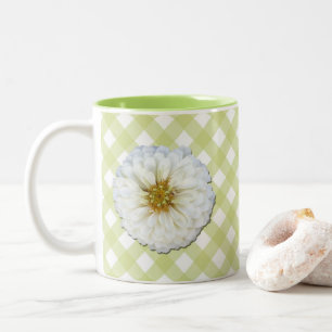 Coffee Mug - White Zinnia on Lattice