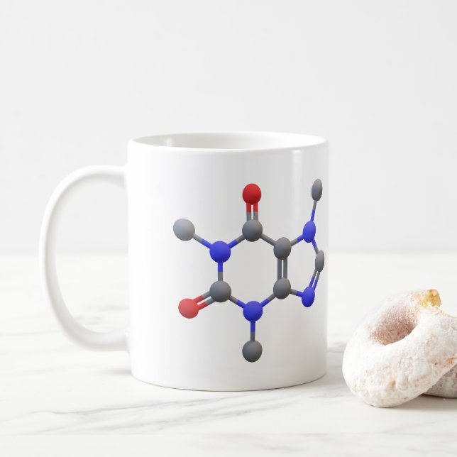 Coffee Mug with 3D Molecular Structure of Caffeine (With Donut)